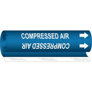 "Compressed Air" Pipe Marker - Plastic, White on Blue, 1/2" - 1-3/8", 5", 8", 1/2", English, Wrap-Around