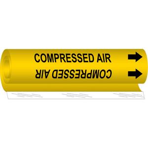 "Compressed Air" Pipe Marker - Plastic, Black on Yellow, 1/2" - 1-3/8", 5", 8", 1/2", English, Wrap-Around