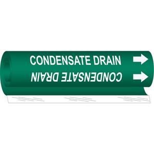 "Condensate Drain" Pipe Marker - Plastic, White on Green, 1/2" - 1-3/8", 5", 8", 1/2", English, Wrap-Around