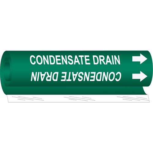 "Condensate Drain" Pipe Marker - Plastic, White on Green, 1/2" - 1-3/8", 5", 8", 1/2", English, Wrap-Around