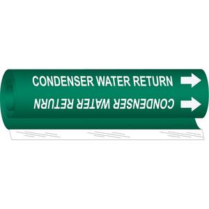 "Condenser Water Return" Pipe Marker - Plastic, White on Green, 1/2" - 1-3/8", 5", 8", 1/2", English, Wrap-Around