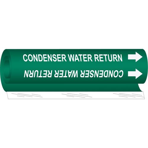 "Condenser Water Return" Pipe Marker - Plastic, White on Green, 2-1/2" - 7-7/8", 26", 12", 1-1/4", English, Wrap-Around
