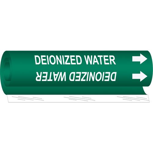 "Deionized Water" Pipe Marker - Plastic, White on Green, 2-1/2" - 7-7/8", 26", 12", 1-1/4", English, Wrap-Around