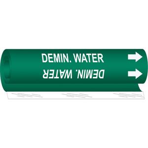 "Demin. Water" Pipe Marker - Plastic, White on Green, 1-1/2" - 2-3/8", 9", 8", 3/4", English, Wrap-Around