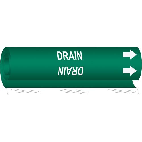"Drain" Pipe Marker - Plastic, White on Green, 1/2" - 1-3/8", 5", 8", 1/2", English, Wrap-Around