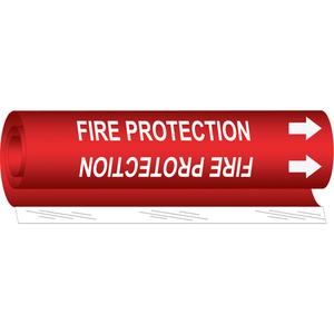 "Fire Protection" Pipe Marker - Plastic, White on Red, 1/2" - 1-3/8", 5", 8", 1/2", English, Wrap-Around