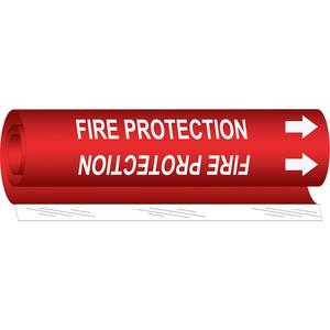 "Fire Protection" Pipe Marker - Plastic, White on Red, 2-1/2" - 7-7/8", 26", 12", 1-1/4", English, Wrap-Around