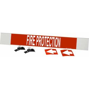 "Fire Protection" Pipe Marker - Plastic, White on Red, 8" - 20", 4", 24", 3-1/2", English, Fibreglass Carrier with Clips