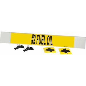 "#2 Fuel Oil" Pipe Marker - Plastic, Black on Yellow, 8" - 20", 4", 24", 3-1/2", English, Fibreglass Carrier with Clips