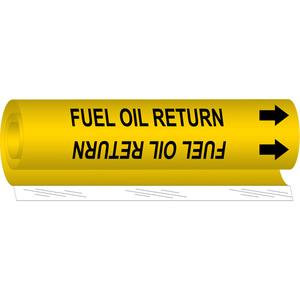 "Fuel Oil Return" Pipe Marker - Plastic, Black on Yellow, 1-1/2" - 2-3/8", 9", 8", 3/4", English, Wrap-Around