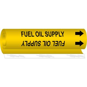 "Fuel Oil Supply" Pipe Marker - Plastic, Black on Yellow, 1/2" - 1-3/8", 5", 8", 1/2", English, Wrap-Around