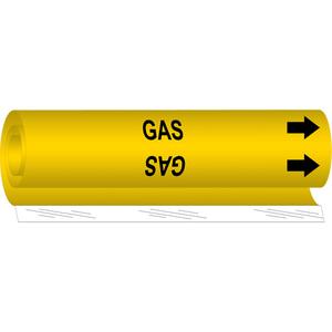 "Gas" Pipe Marker - Plastic, Black on Yellow, 2-1/2" - 7-7/8", 26", 12", 1-1/4", English, Wrap-Around