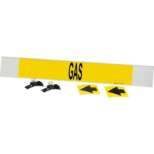 "Gas" Pipe Marker - Plastic, Black on Yellow, 8" - 20", 4", 24", 3-1/2", English, Fibreglass Carrier with Clips