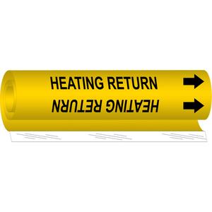 "Heating Return" Pipe Marker - Plastic, Black on Yellow, 2-1/2" - 7-7/8", 26", 12", 1-1/4", English, Wrap-Around