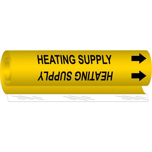 "Heating Supply" Pipe Marker - Plastic, Black on Yellow, 2-1/2" - 7-7/8", 26", 12", 1-1/4", English, Wrap-Around