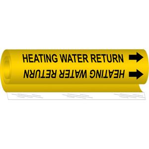 "Heating Water Return" Pipe Marker - Plastic, Black on Yellow, 1-1/2" - 2-3/8", 9", 8", 3/4", English, Wrap-Around