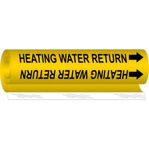 "Heating Water Return" Pipe Marker - Plastic, Black on Yellow, 2-1/2" - 7-7/8", 26", 12", 1-1/4", English, Wrap-Around