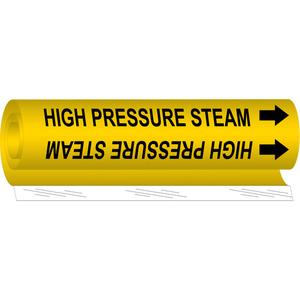 "High Pressure Steam" Pipe Marker - Plastic, Black on Yellow, 1/2" - 1-3/8", 5", 8", 1/2", English, Wrap-Around