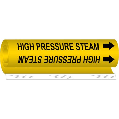 "High Pressure Steam" Pipe Marker - Plastic, Black on Yellow, 1-1/2" - 2-3/8", 9", 8", 3/4", English, Wrap-Around