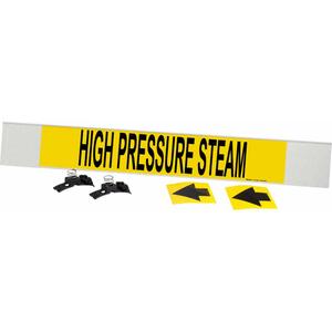 "High Pressure Steam" Pipe Marker - Plastic, Black on Yellow, 8" - 20", 4", 24", 3-1/2", English, Fibreglass Carrier with Clips