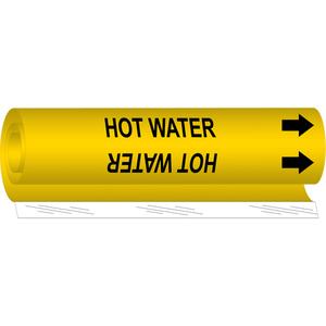 "Hot Water" Pipe Marker - Plastic, Black on Yellow, 1/2" - 1-3/8", 5", 8", 1/2", English, Wrap-Around