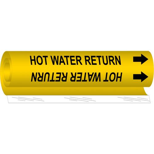 "Hot Water Return" Pipe Marker - Plastic, Black on Yellow, 1-1/2" - 2-3/8", 9", 8", 3/4", English, Wrap-Around