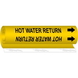 "Hot Water Return" Pipe Marker - Plastic, Black on Yellow, 2-1/2" - 7-7/8", 26", 12", 1-1/4", English, Wrap-Around