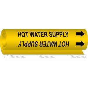 "Hot Water Supply" Pipe Marker - Plastic, Black on Yellow, 2-1/2" - 7-7/8", 26", 12", 1-1/4", English, Wrap-Around