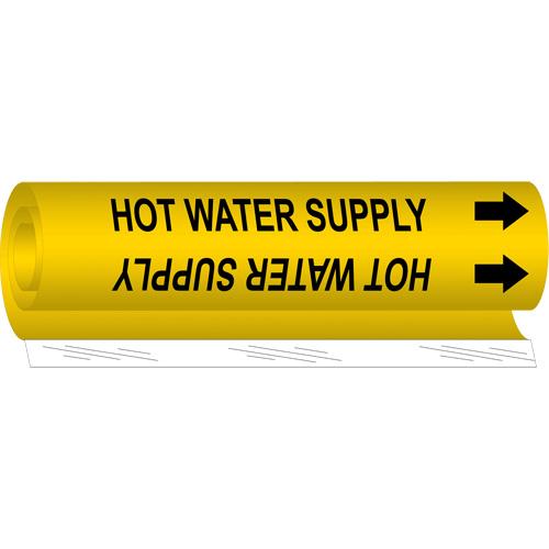 "Hot Water Supply" Pipe Marker - Plastic, Black on Yellow, 2-1/2" - 7-7/8", 26", 12", 1-1/4", English, Wrap-Around