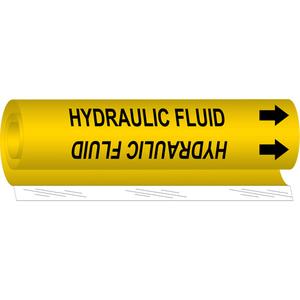 "Hydraulic Fluid" Pipe Marker - Plastic, Black on Yellow, 1-1/2" - 2-3/8", 9", 8", 3/4", English, Wrap-Around
