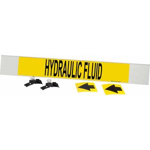 "Hydraulic Fluid" Pipe Marker - Plastic, Black on Yellow, 8" - 20", 4", 24", 3-1/2", English, Fibreglass Carrier with Clips