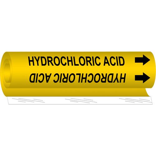 "Hydrochloric Acid" Pipe Marker - Plastic, Black on Yellow, 2-1/2" - 7-7/8", 26", 12", 1-1/4", English, Wrap-Around