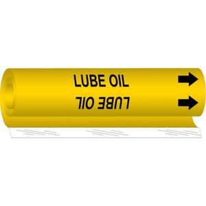"Lube Oil" Pipe Marker - Plastic, Black on Yellow, 1-1/2" - 2-3/8", 9", 8", 3/4", English, Wrap-Around