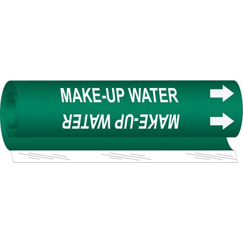 "Make-Up Water" Pipe Marker - Plastic, White on Green, 1-1/2" - 2-3/8", 9", 8", 3/4", English, Wrap-Around