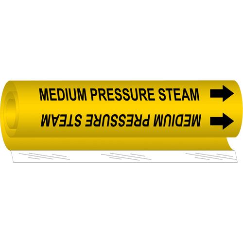 "Medium Pressure Steam" Pipe Marker - Plastic, Black on Yellow, 2-1/2" - 7-7/8", 26", 12", 1-1/4", English, Wrap-Around