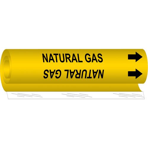 "Natural Gas" Pipe Marker - Plastic, Black on Yellow, 1/2" - 1-3/8", 5", 8", 1/2", English, Wrap-Around