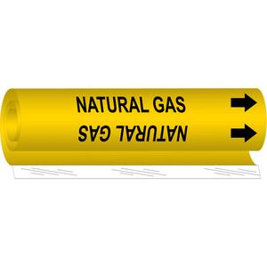 "Natural Gas" Pipe Marker - Plastic, Black on Yellow, 2-1/2" - 7-7/8", 26", 12", 1-1/4", English, Wrap-Around