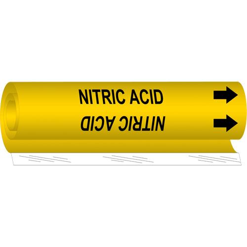 "Nitric Acid" Pipe Marker - Plastic, Black on Yellow, 1/2" - 1-3/8", 5", 8", 1/2", English, Wrap-Around