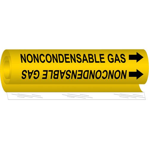 "Noncondensable Gas" Pipe Marker - Plastic, Black on Yellow, 2-1/2" - 7-7/8", 26", 12", 1-1/4", English, Wrap-Around