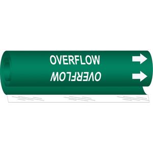 "Overflow" Pipe Marker - Plastic, White on Green, 1/2" - 1-3/8", 5", 8", 1/2", English, Wrap-Around