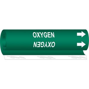 "Oxygen" Pipe Marker - Plastic, White on Green, 2-1/2" - 7-7/8", 26", 12", 1-1/4", English, Wrap-Around