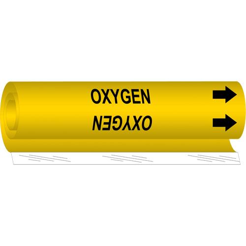 "Oxygen" Pipe Marker - Plastic, Black on Yellow, 1-1/2" - 2-3/8", 9", 8", 3/4", English, Wrap-Around