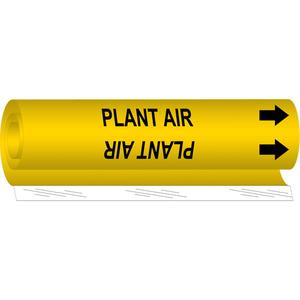 "Plant Air" Pipe Marker - Plastic, Black on Yellow, 1-1/2" - 2-3/8", 9", 8", 3/4", English, Wrap-Around