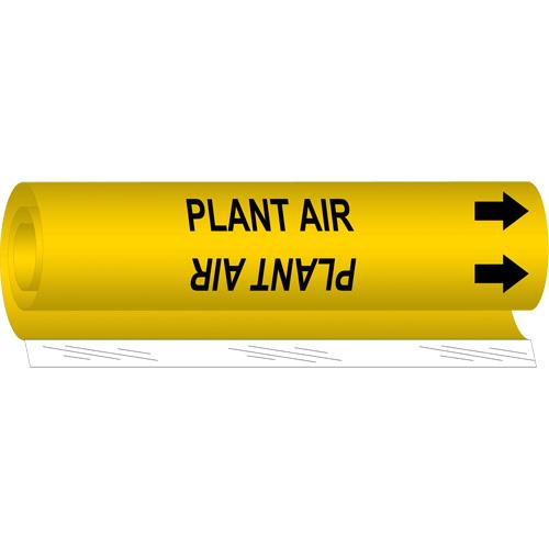 "Plant Air" Pipe Marker - Plastic, Black on Yellow, 1-1/2" - 2-3/8", 9", 8", 3/4", English, Wrap-Around
