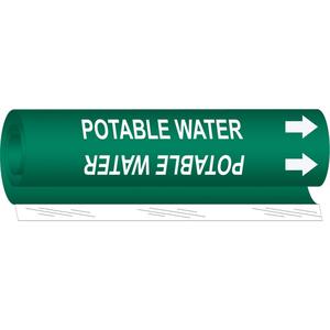 "Potable" Pipe Marker - Plastic, White on Green, 2-1/2" - 7-7/8", 26", 12", 1-1/4", English, Wrap-Around