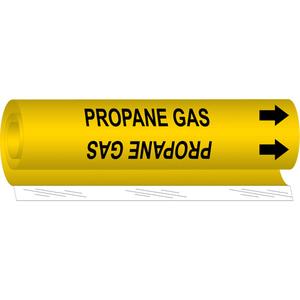"Propane Gas" Pipe Marker - Plastic, Black on Yellow, 1-1/2" - 2-3/8", 9", 8", 3/4", English, Wrap-Around