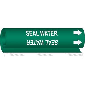 "Seal Water" Pipe Marker - Plastic, White on Green, 1-1/2" - 2-3/8", 9", 8", 3/4", English, Wrap-Around