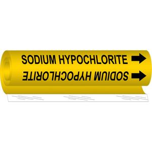 "Sodium Hypochlorite" Pipe Marker - Plastic, Black on Yellow, 1-1/2" - 2-3/8", 9", 8", 3/4", English, Wrap-Around