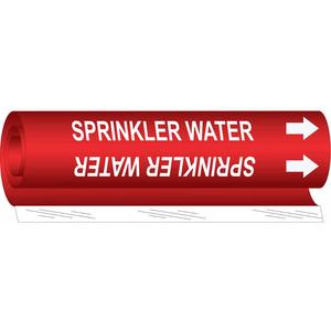 "Sprinkler Water" Pipe Marker - Plastic, White on Red, 1/2" - 1-3/8", 5", 8", 1/2", English, Wrap-Around