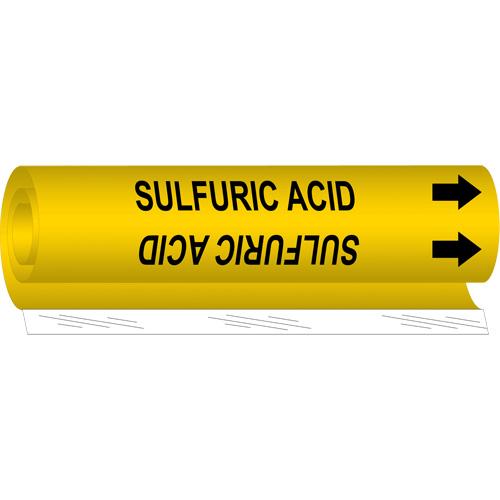 "Sulfuric Acid" Pipe Marker - Plastic, Black on Yellow, 1/2" - 1-3/8", 5", 8", 1/2", English, Wrap-Around